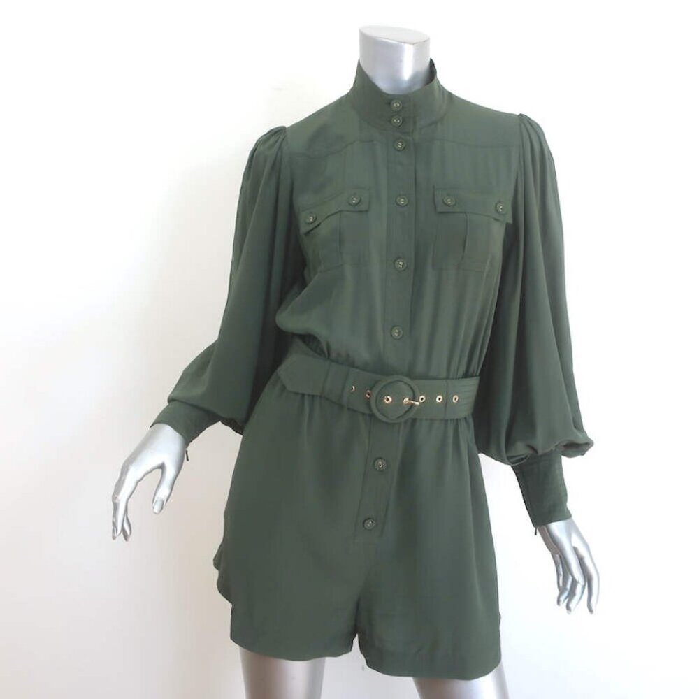 Zimmermann Espionage Utility Belted Romper Army Green Silk Crepe de Chine Size 1 - Picture 1 of 8